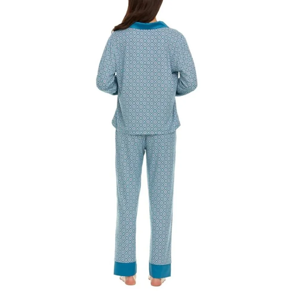 Flora Nikrooz Women's Satin Trim‎ Notch Collar PJ Set